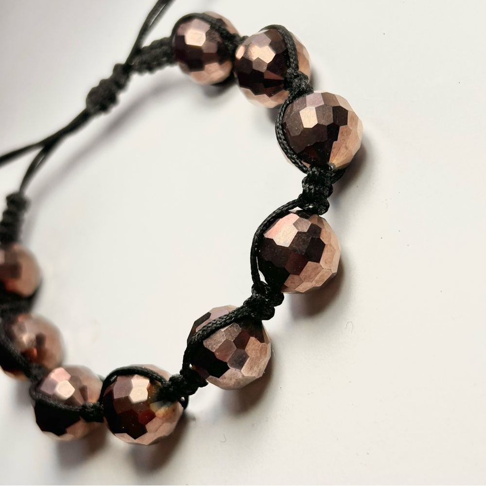 Shamballa Style Brown Disco Ball Faceted Beads  Adjustable Cord Pull Bracelet